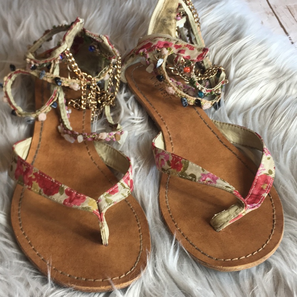 Nine West Floral Gladiator Sandals Womens Size 8